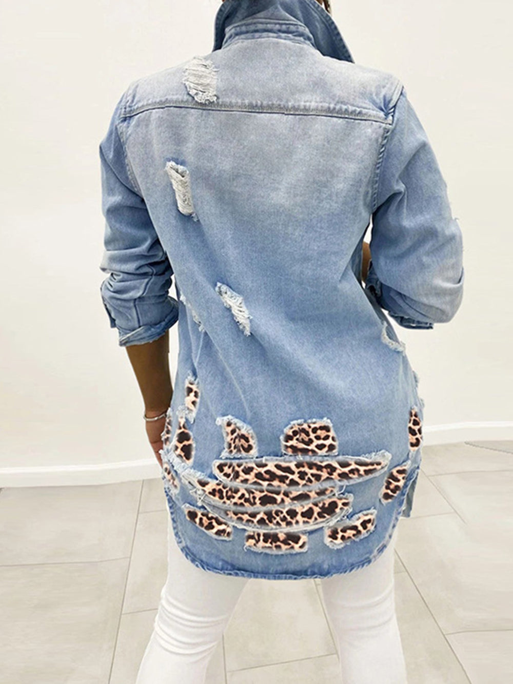 Jachetă sexy din denim leopard