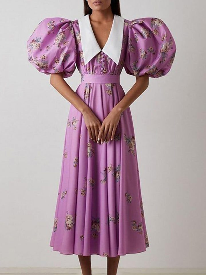 Robe midi française à col de poupée maxi