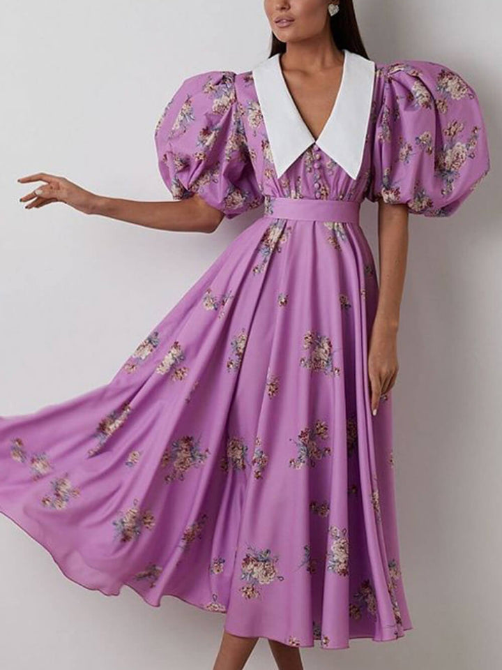 Robe midi française à col de poupée maxi