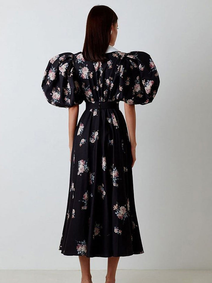 Robe midi noire à col de poupée Maxi French