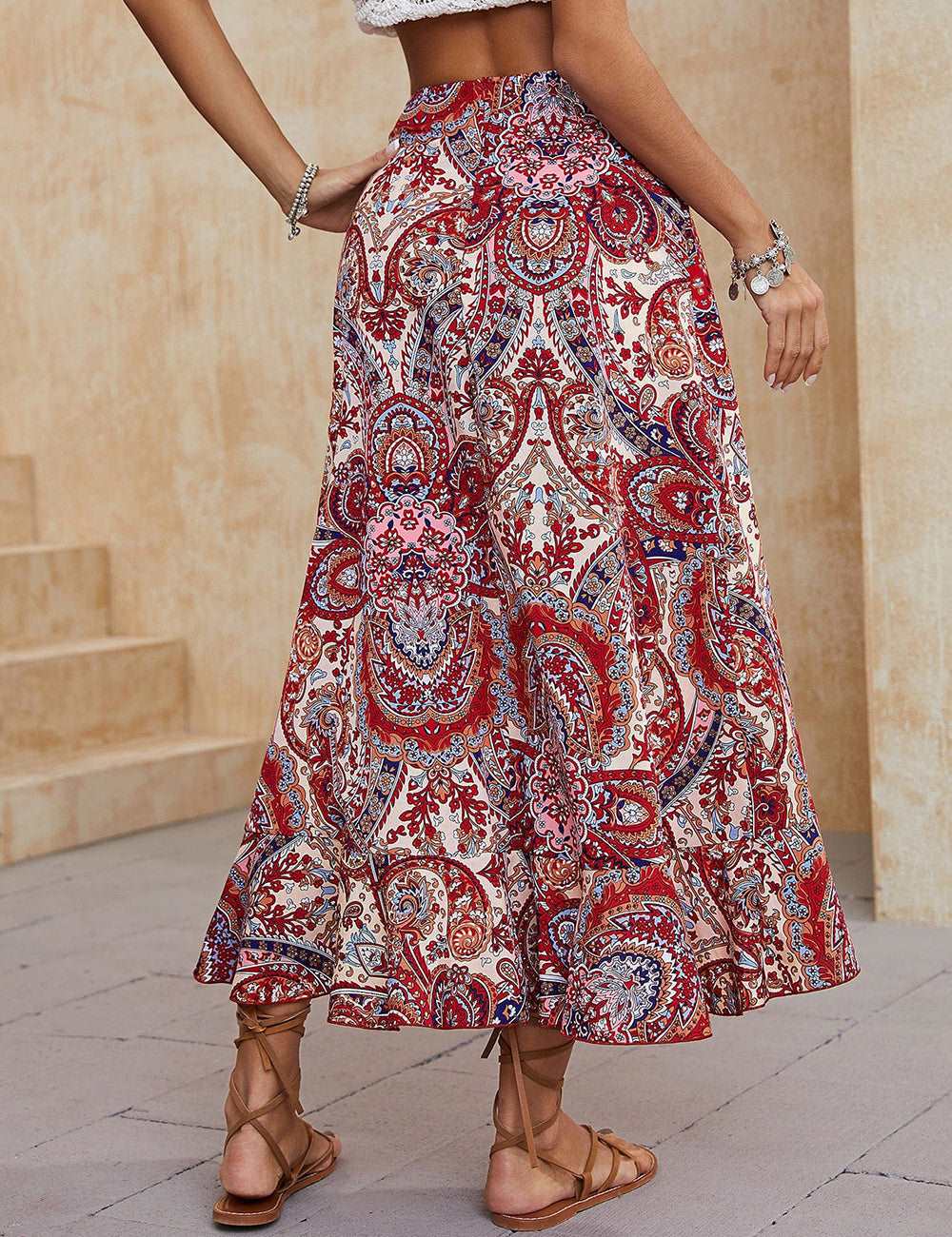 Boho Paisley High Low Midi Skirt