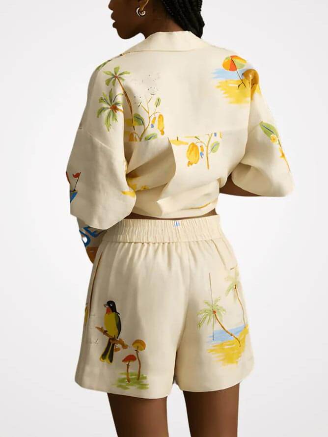 Conjunto de dos piezas de pantalones cortos sueltos con estampado floral de Unique Holiday Folk