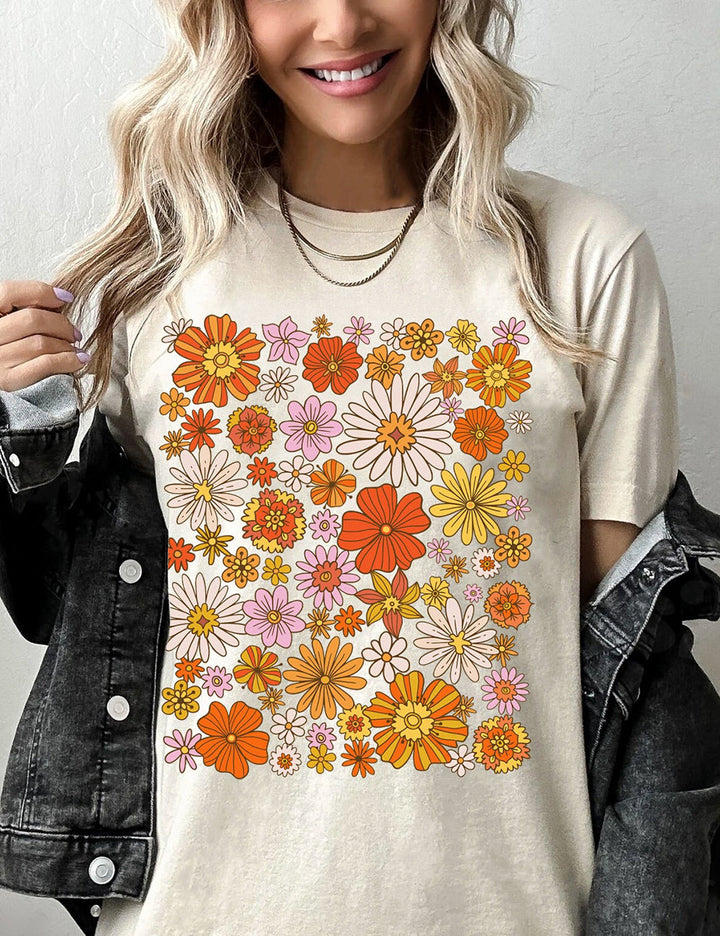 T-shirt basique à fleurs rétro