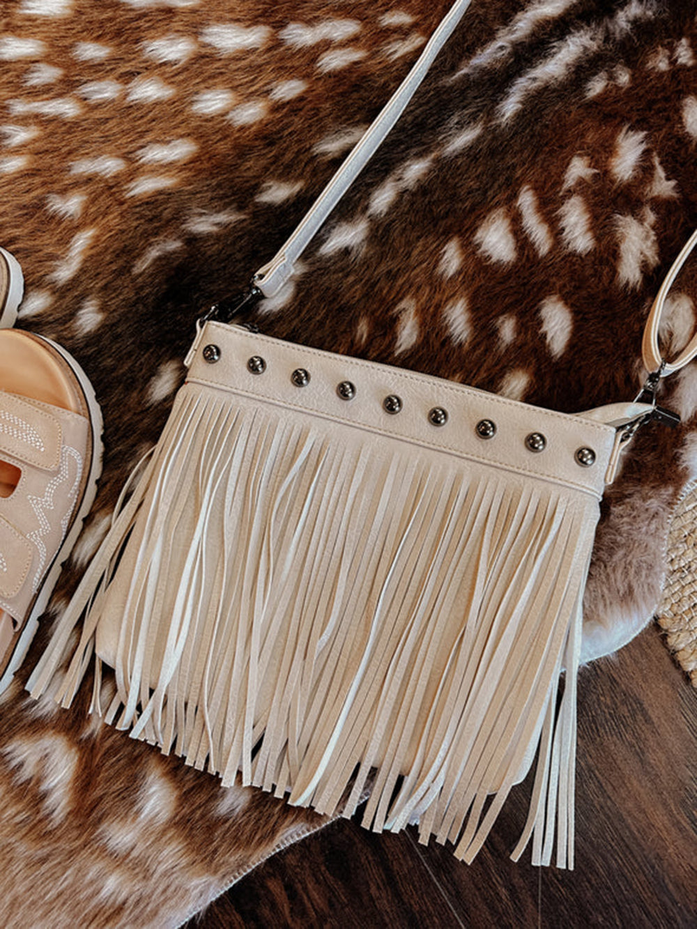 Fringe Decor Crossbody Bag Fehér