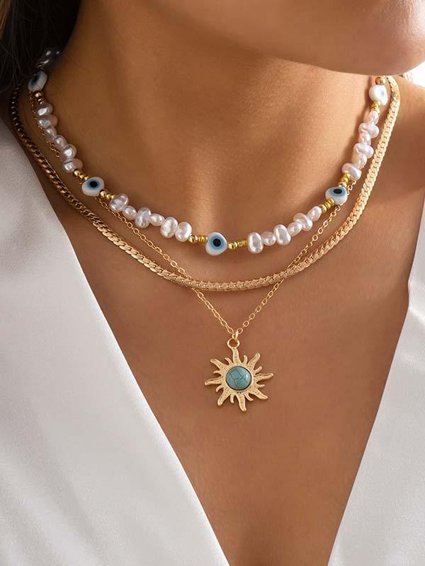 Collier Vintage Eye Pearl Sun Turquoise