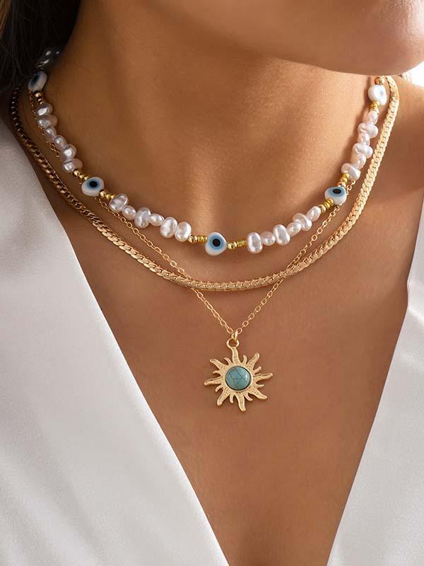 Vintage Eye Pearl Sun Tyrkysový náhrdelník