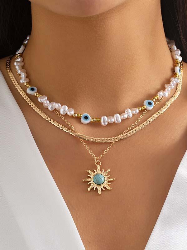 Vintage Eye Pearl Sun Tyrkysový náhrdelník