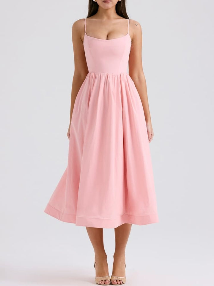 Rosafarbenes Korsett-Sommerkleid aus Baumwolle