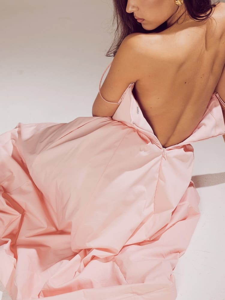 Różowa, bawełniana sukienka z gorsetem
