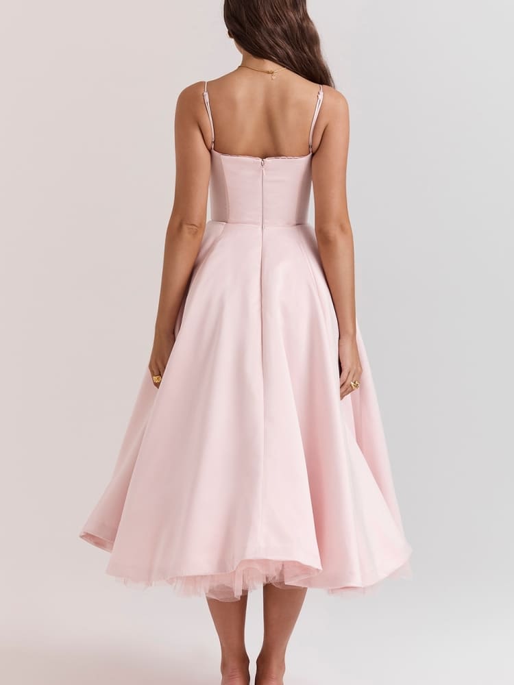 Różowa sukienka midi w kształcie baleriny