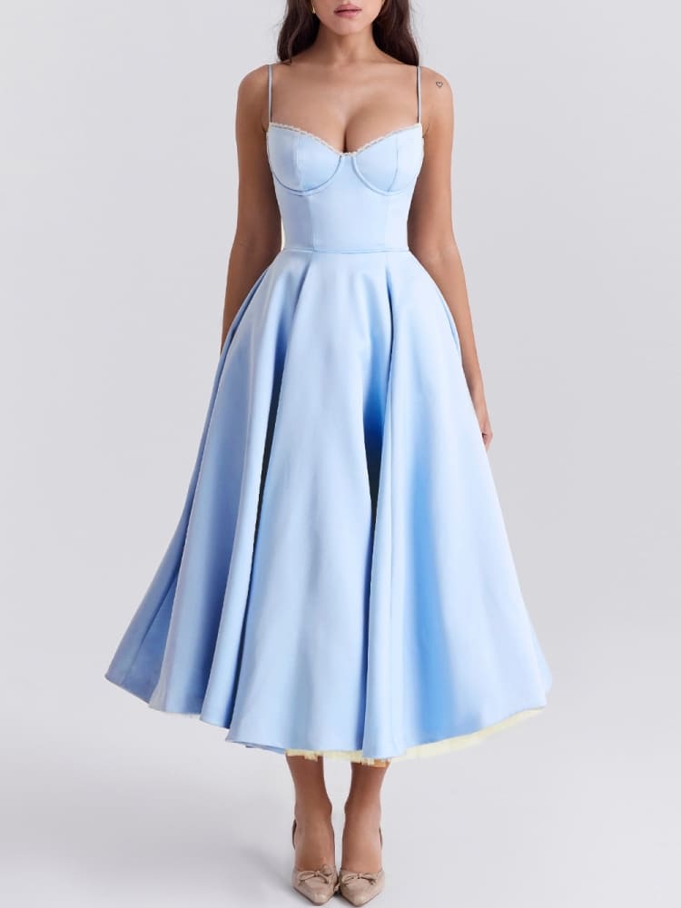 فستان سندريلا تول أزرق متوسط ​​الطول