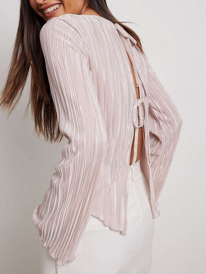 Back Tie Strap Long Sleeve Top