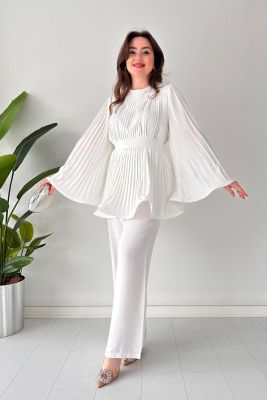 Pleated Flare Tops Hosen Set