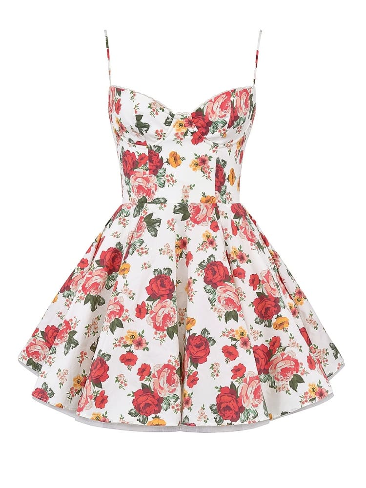 Robe courte italienne en tulle à imprimé roses