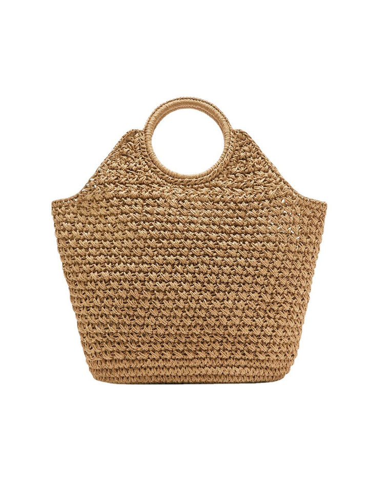 Khaki Straw Cross Basket Bag