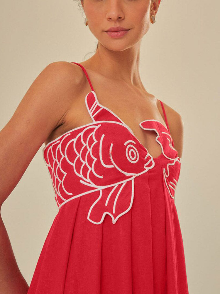 Vestido Maxi Mistura de Linho Fish Top